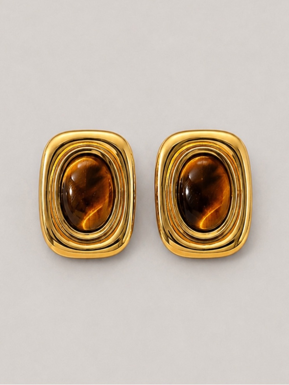New! Tigers Eye Gold Earrings NWOT